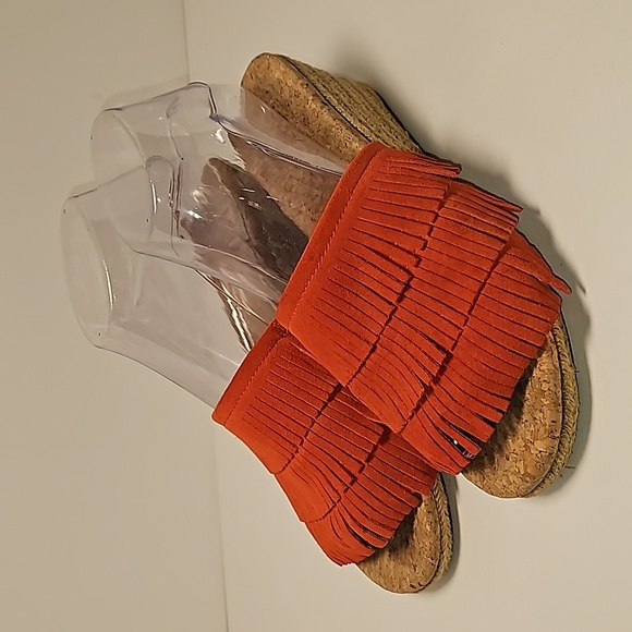 UGG Kendra Wedge Sandals Slides Espadrilles  Suede Leather Fringe Cork Orange 7 - Picture 8 of 16
